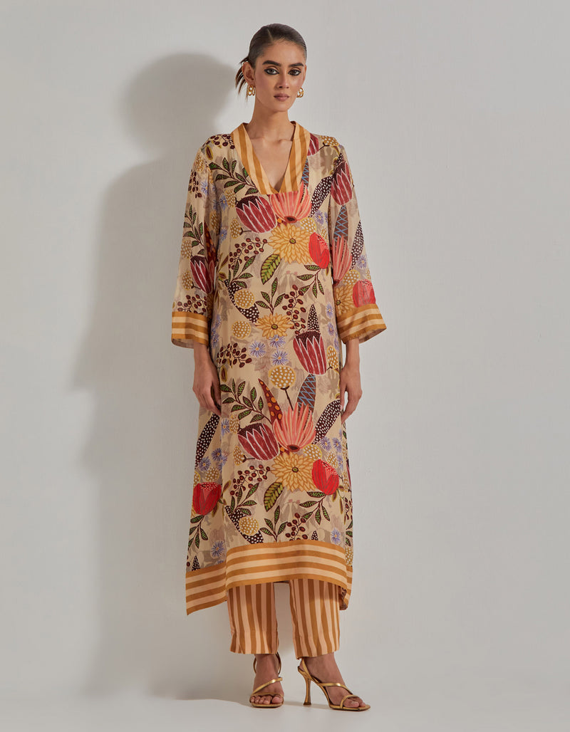 Beige Gypsy Rose A Line Kurta Set