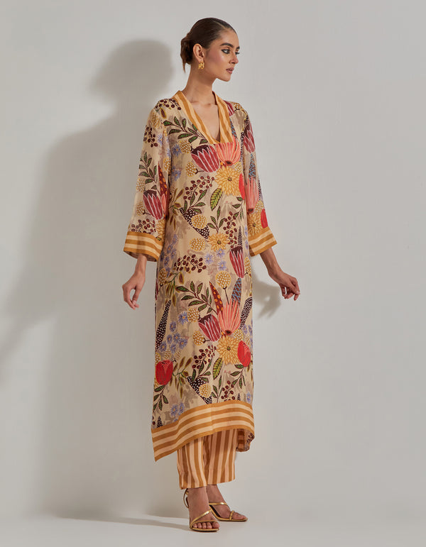 Beige Gypsy Rose A Line Kurta Set