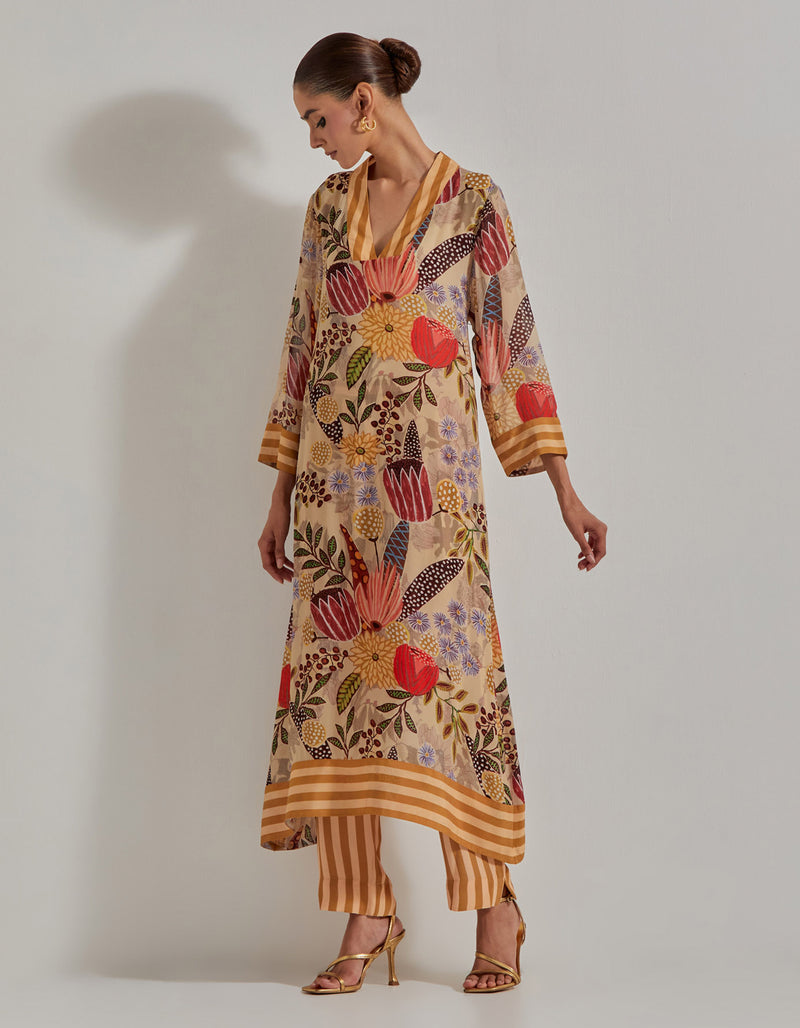 Beige Gypsy Rose A Line Kurta Set