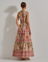 Beige Gypsy Rose Stretch Waist Coat Paired With Tiered Skirt