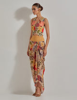 Beige Gypsy Rose Stretch Waist Coat Paired With Drape Skirt