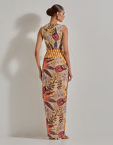 Beige Gypsy Rose Stretch Waist Coat Paired With Drape Skirt