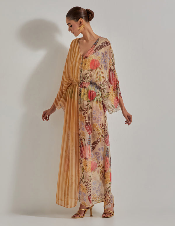Beige Gypsy Rose Front Buttoned Dress With Slip