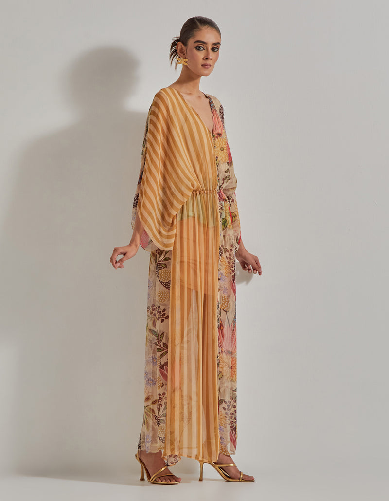 Beige Gypsy Rose Front Buttoned Dress With Slip