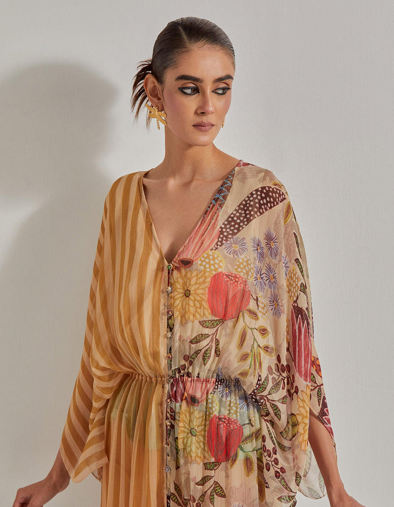 Beige Gypsy Rose Front Buttoned Dress With Slip