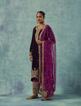 Purple Silk Velvet Kurta with Salwar Set