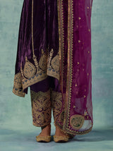 Purple Silk Velvet Kurta with Salwar Set