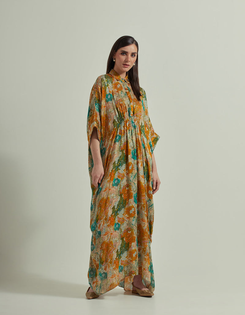 Floral Printed Long Kaftan Dress