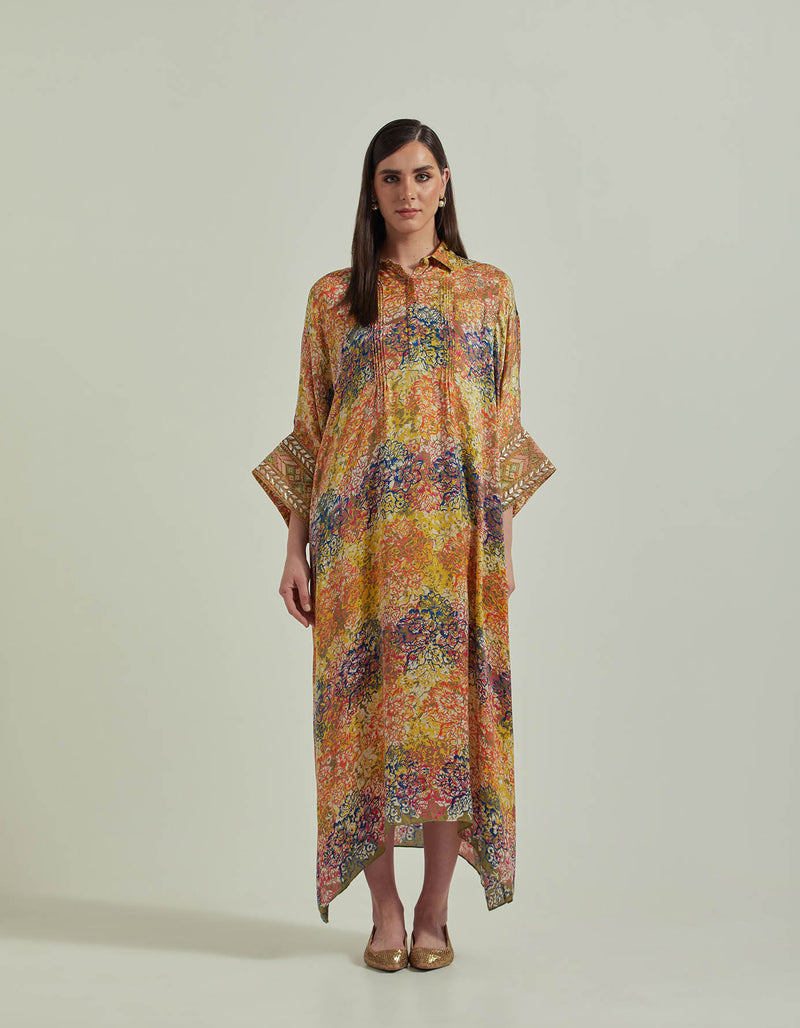 Hand Block Printed Multi Colour Kaftan Dress