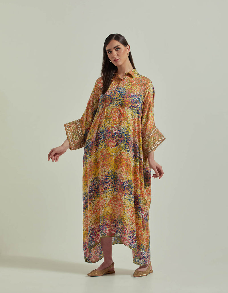 Hand Block Printed Multi Colour Kaftan Dress