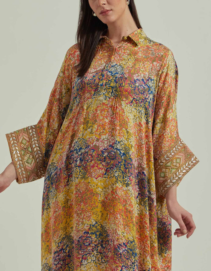 Hand Block Printed Multi Colour Kaftan Dress