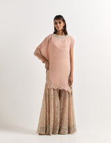 Pink Cape With  Sharara In Crinkle Georgette and Organza