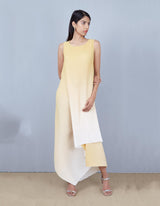 Yellow and Ivory Crinkle Drape Dress