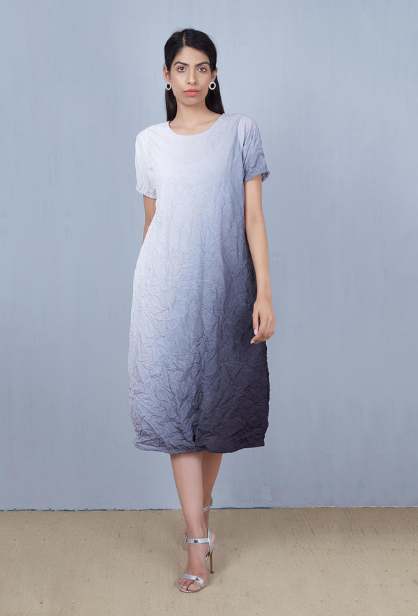 Black and White Ombre Crinkled Shift Dress
