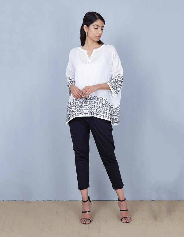 Black Embroidered Boxy Top