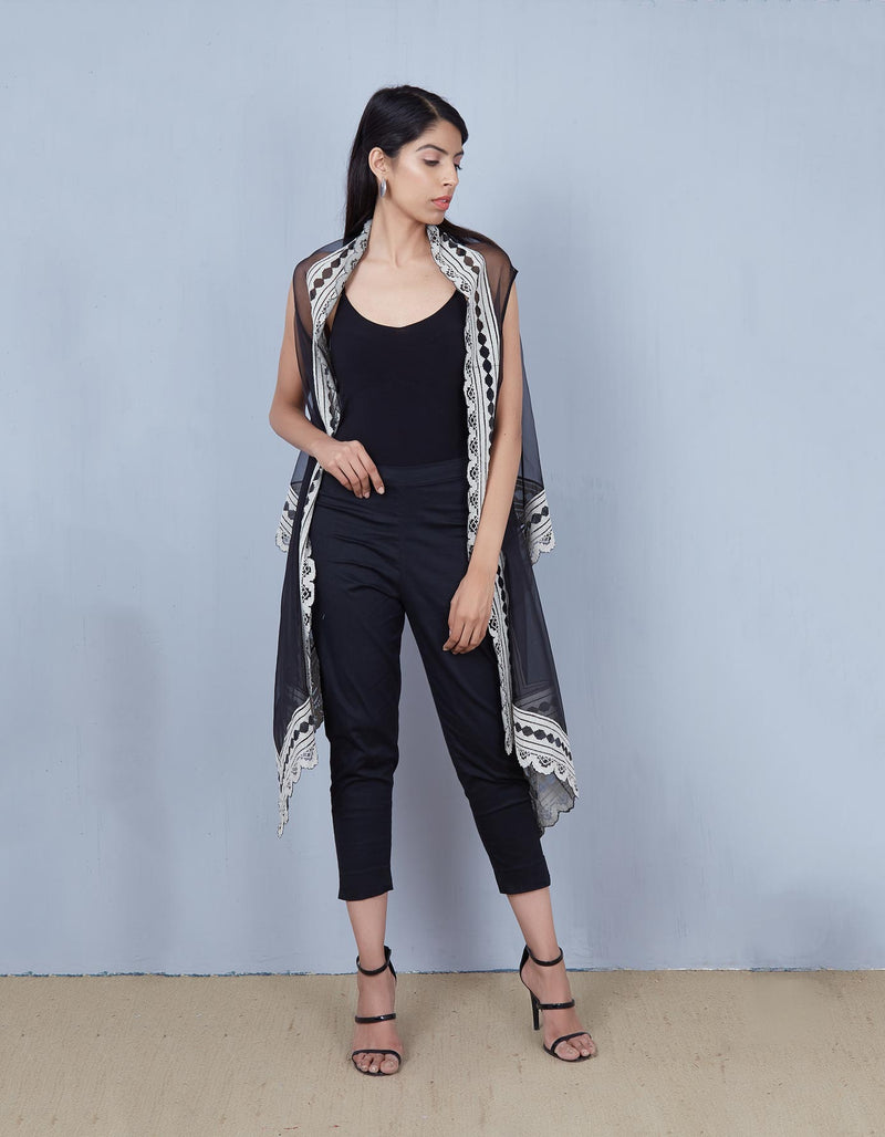 Black Organza Resham Embroidered Cape