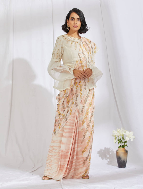 Ivory Peplum Blouse with a Tie Dyed Saree