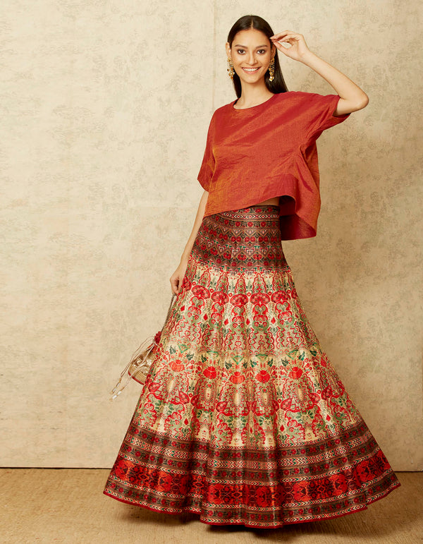 Maroon Top with a Skirt Set