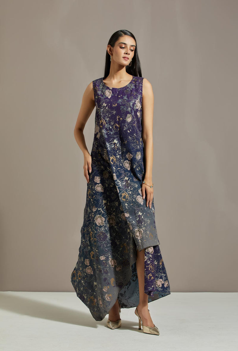 Indigo Crinkle Printed Dress