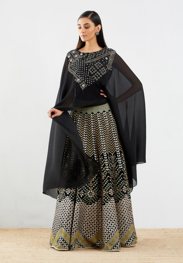 Black Velvet Dress Set in Gota Patti Embroidery