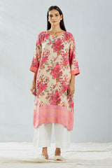 Printed Pink Tunic With Pant And Stole