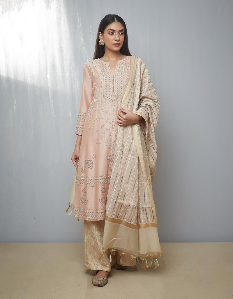 Powder Pink Kurta Set with a Sharara and Dupatta
