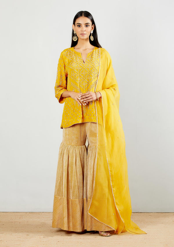 Yellow Silk Kurti Embellished With Bead Work