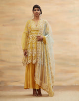 Yellow Embroidered Short Flared Kurta Set