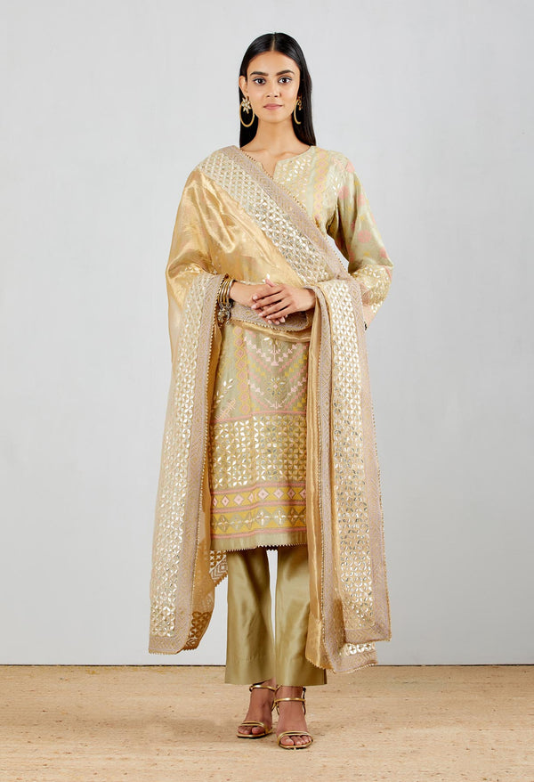 Sage Green Straight Kurta with Slim Fit Pants And Dupatta