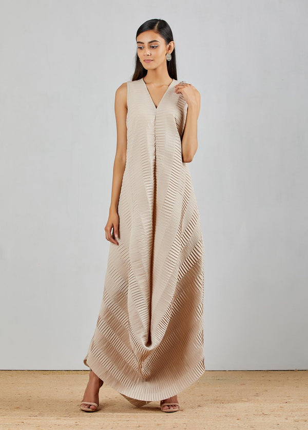 Pearl Grey Crinkle Crepe Cowl Dress