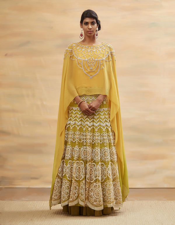 Yellow and Lime Embroidered Long Dress