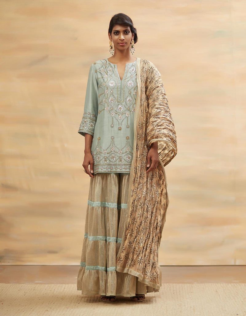 Sea Blue Embroidered Short Kurta Set