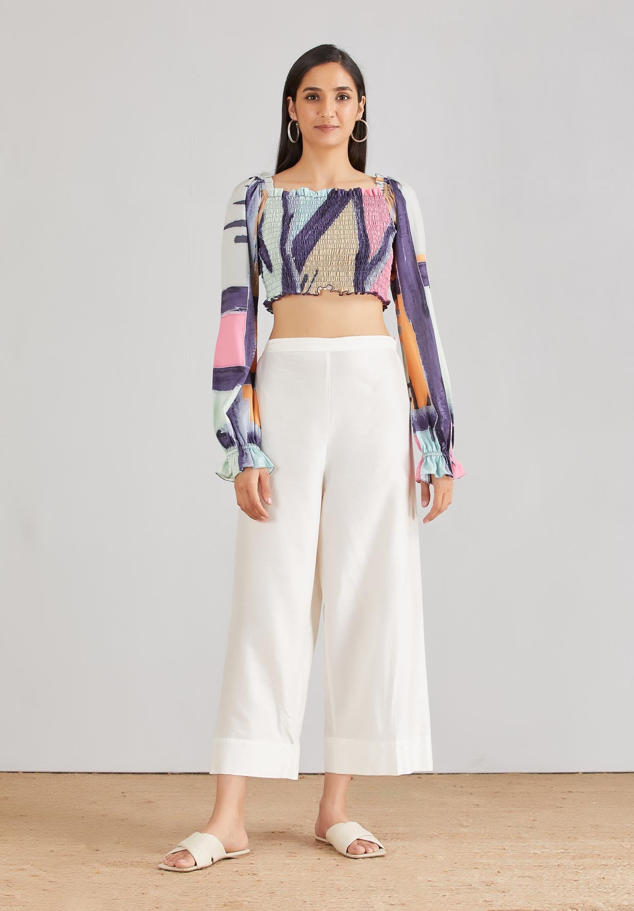 Multicolor Smocking Crop Top in Abstract Print – KavitaBhartia