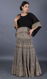 Black Gota Border Cape With Lehenga