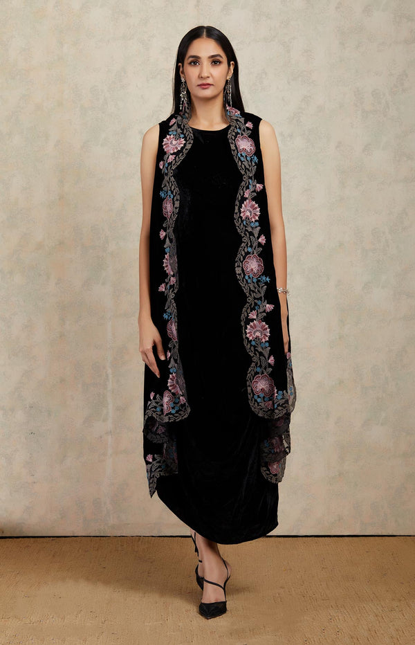 Black Embroidered Cape and Dress