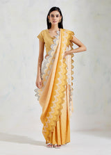 Yellow Crinkle Georgette and Cotton Lycra Saree Set