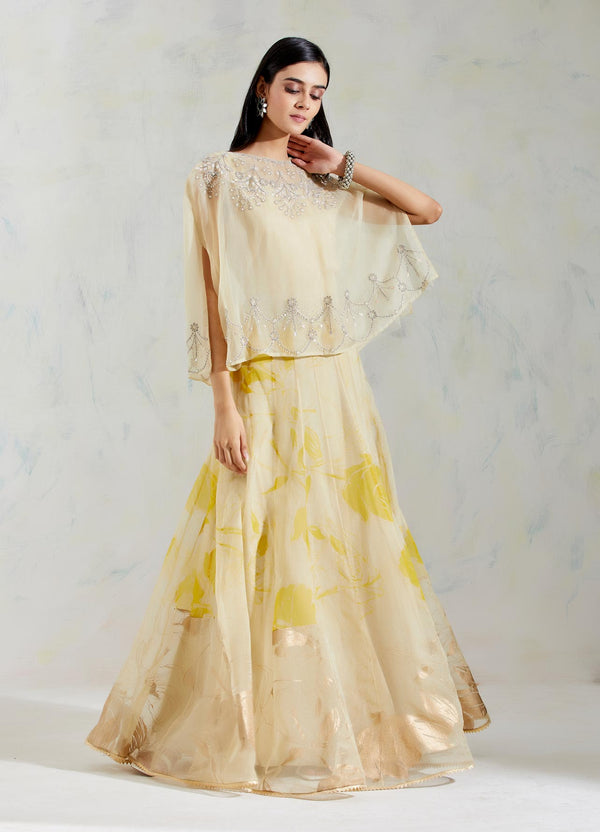 Yellow Organza Cape with Skirt