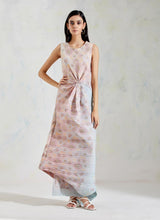 Pink and Aquatic Sage Dress in Crinkle Crepe