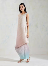 Pink and Aquatic Sage Crinkle Crepe Dress