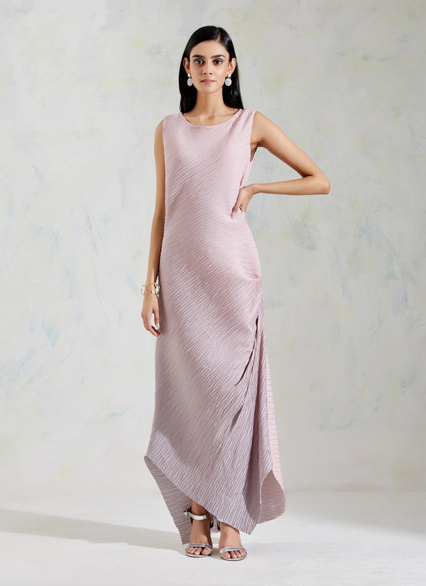 Pink and Grey Crinkle Crepe Dress