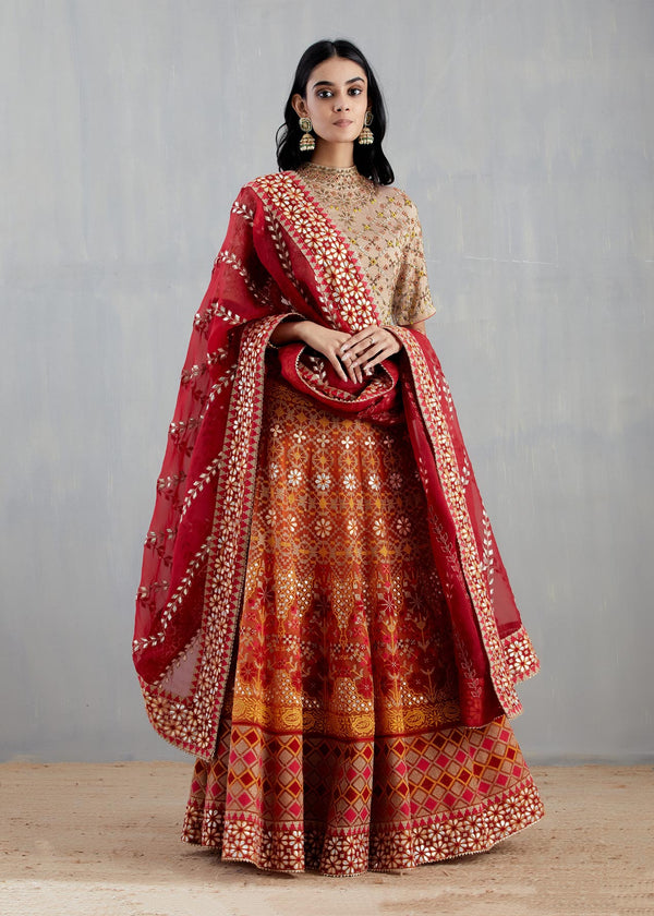 Red and Gold Lehenga Set