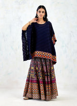 Navy Poncho Cape And Dress with Cross Stitch Embroidery With Gota Patti