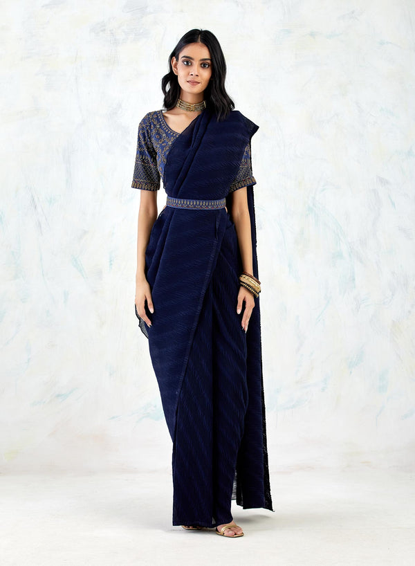 Navy Saree Set with Hand Embroidery