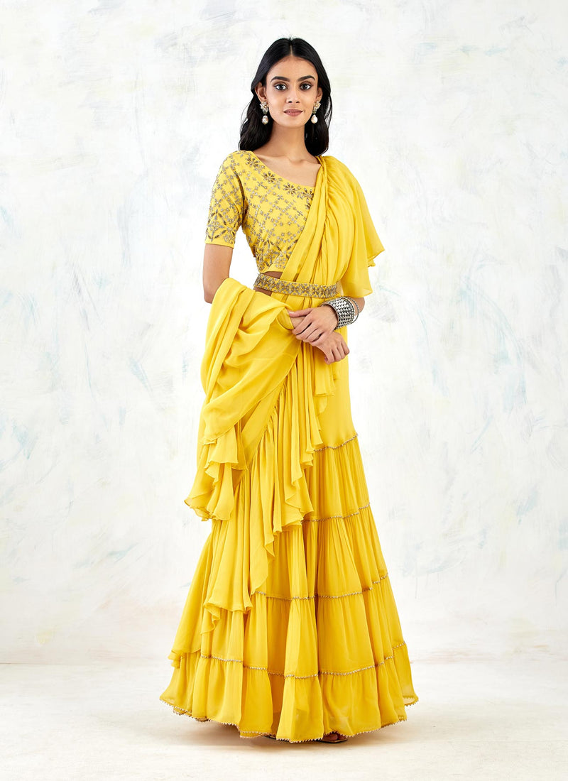 Yellow Saree Set with Hand Embroidery