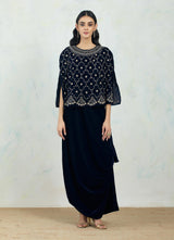 Velvet Navy Cape In Intricate Hand Embroidery