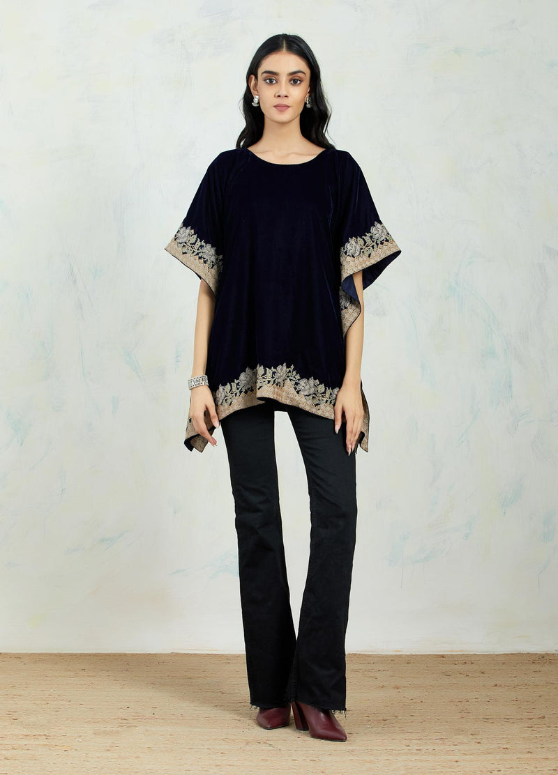 Kaftan Top In Cross Stitch Rose Embroidery