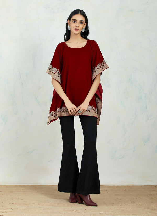 Kaftan Top With Cross Stitch Rose Embroidery