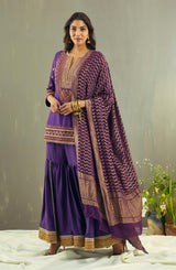 Purple Sequin Kurti Sharara Set