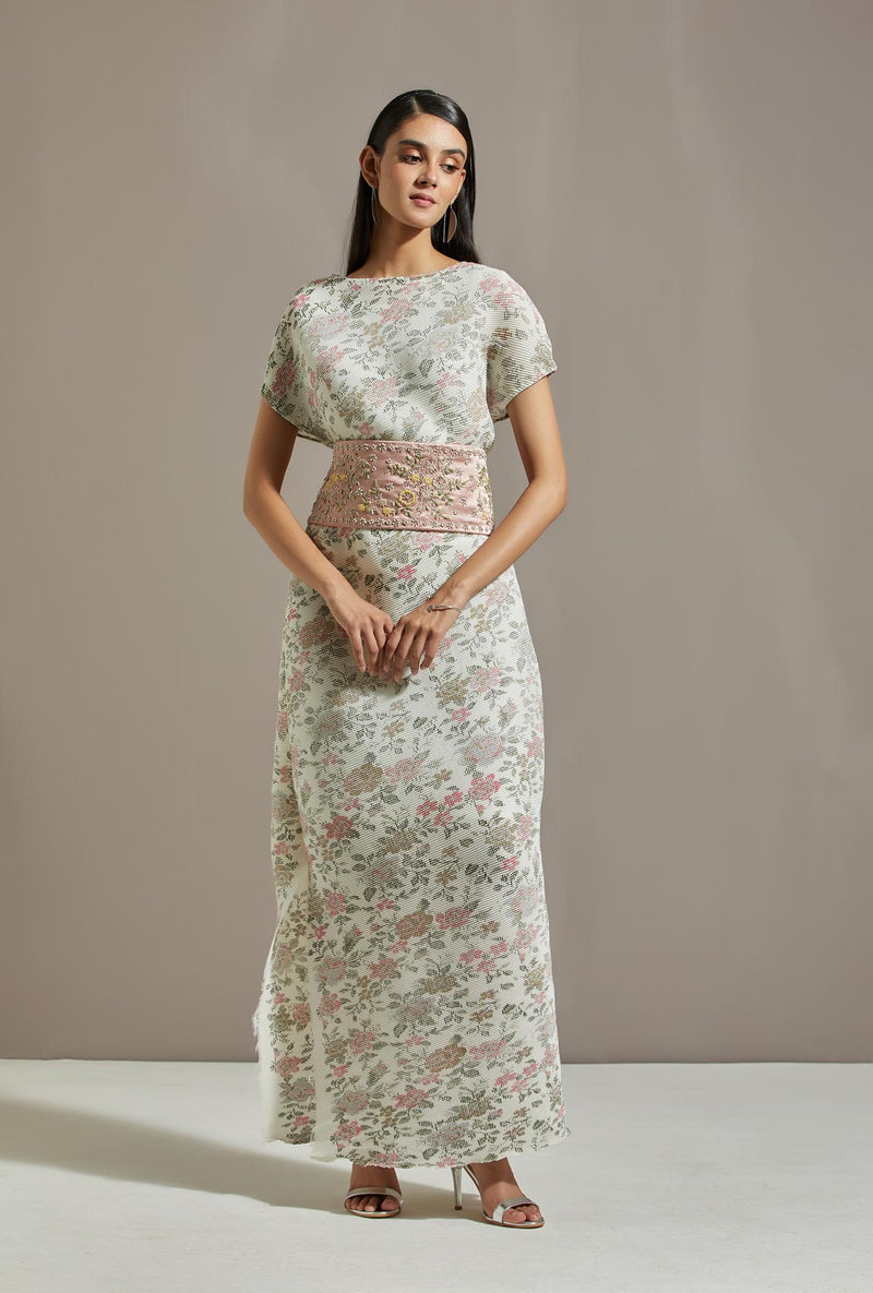 Ivory Crinkle Dress With Belt