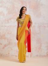 Yellow Pre Stitched Saree With Blouse